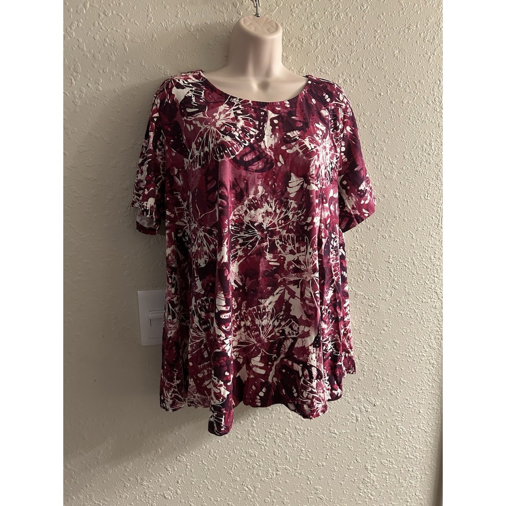 New Size 18/20 Roamans Burgundy/White Peep Back Top #1609*8 (JFT)